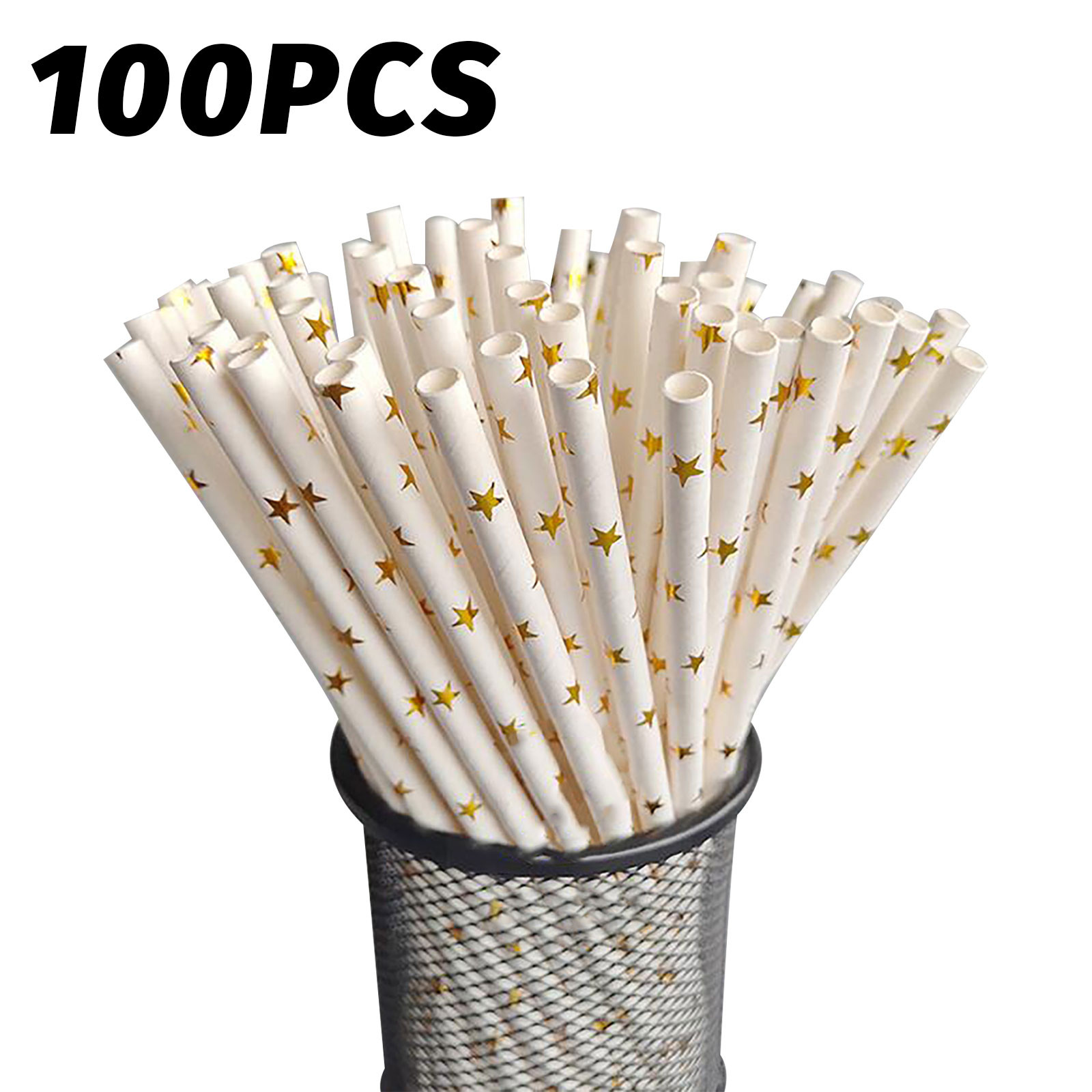 Ganenn Paper Straws for drinking, 100 PCS Stars Paper Straws for Cocktail Party Supplies,Birthday,Wedding,Bridal Shower,Juice,shakes,Smoothies(A)